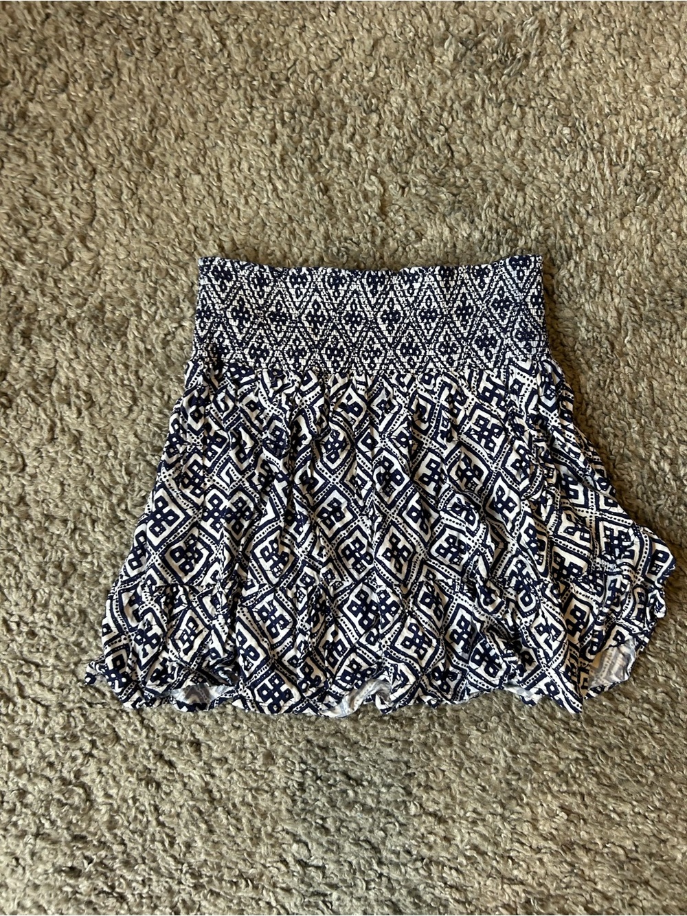 BB Dakota Navy and White Smocked Mini Skirt